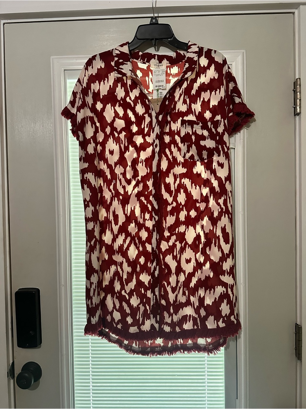 Rust and Cream Short Sleeve Button Dress